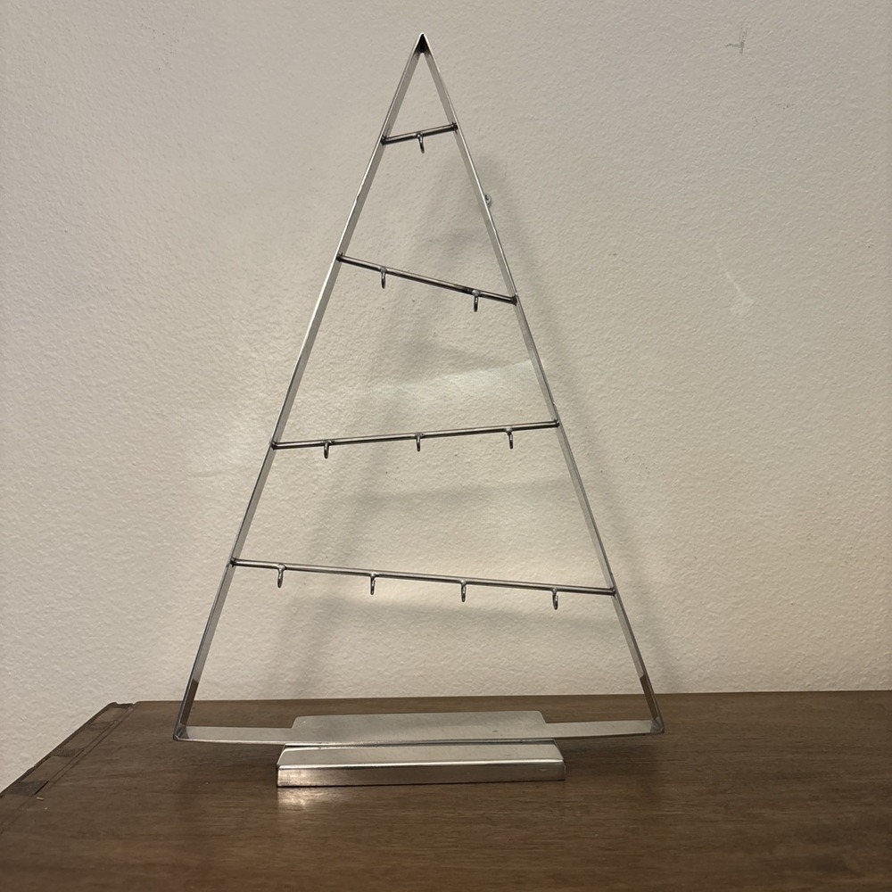 Crate & Barrel A Frame Ornament Metal Tree SILVER 16" Inch Holds 10 Ornaments